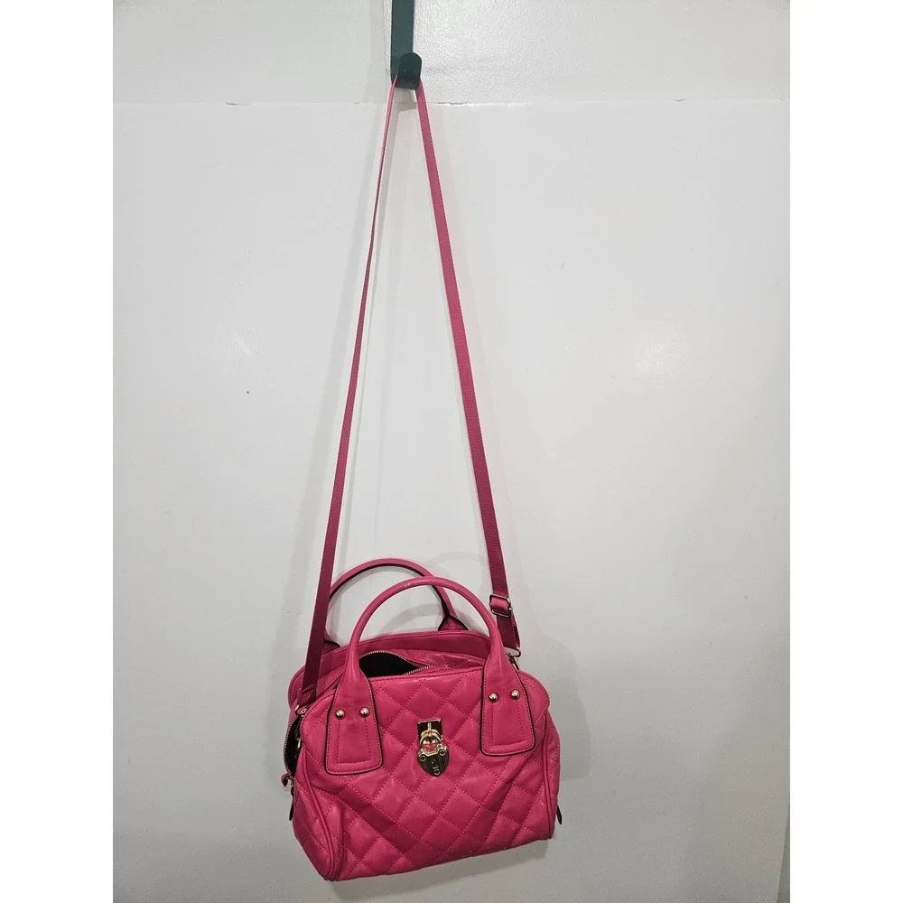 Juicy Couture Hot Pink Quilted Satchel Crossbody Bag Gold Heart Lock Detail